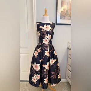 Black Floral Fit-and-Flare Dress